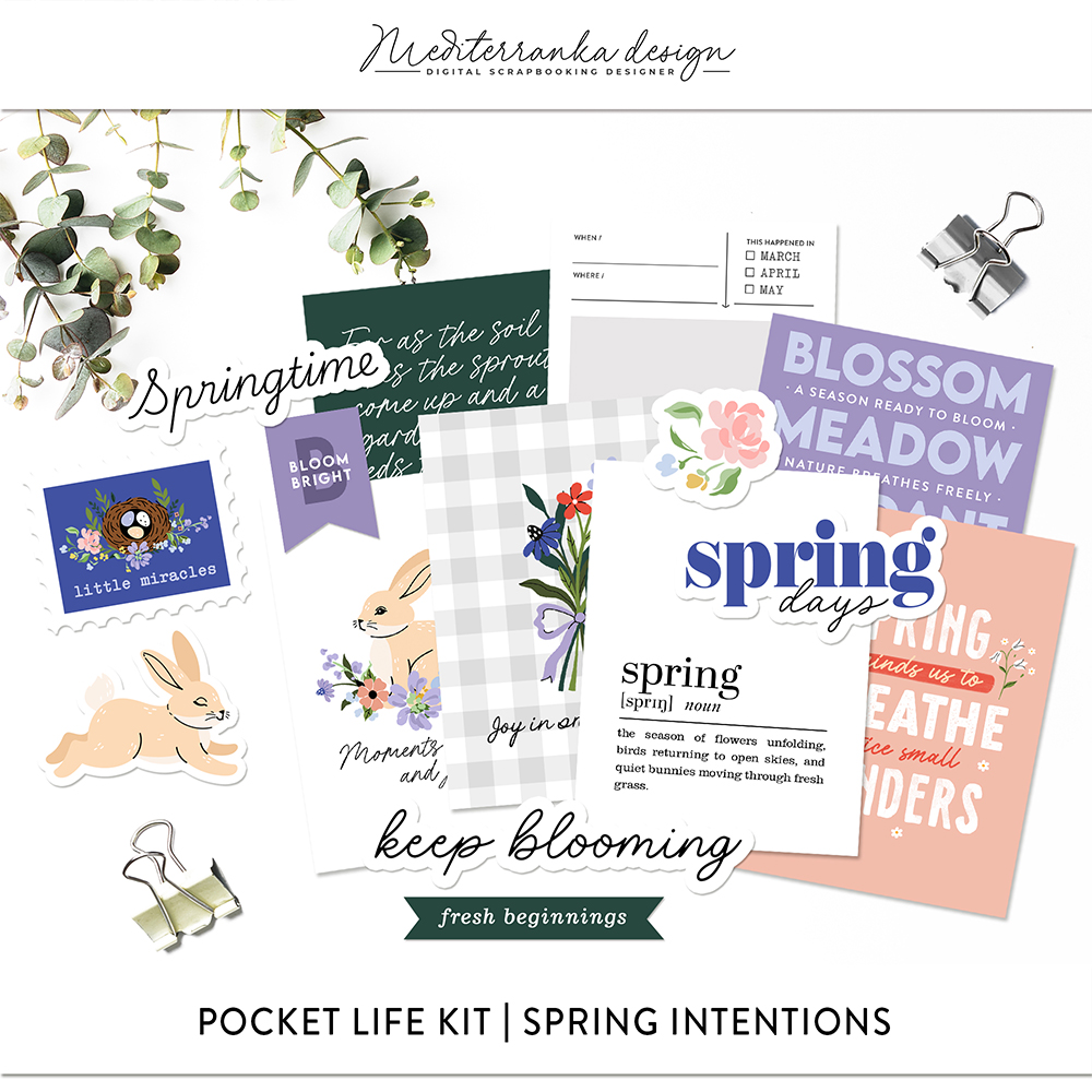 Spring intentions digital pocket life kit for creative journaling and seasonal planning