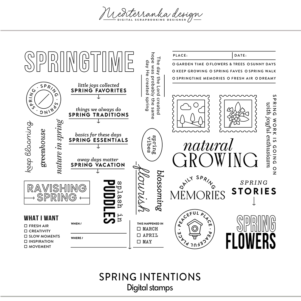 spring digital stamps for creative journaling and seasonal planning