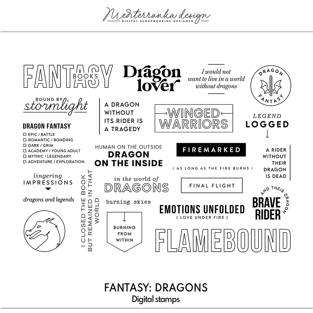 digital stamps fantasy books dragons
