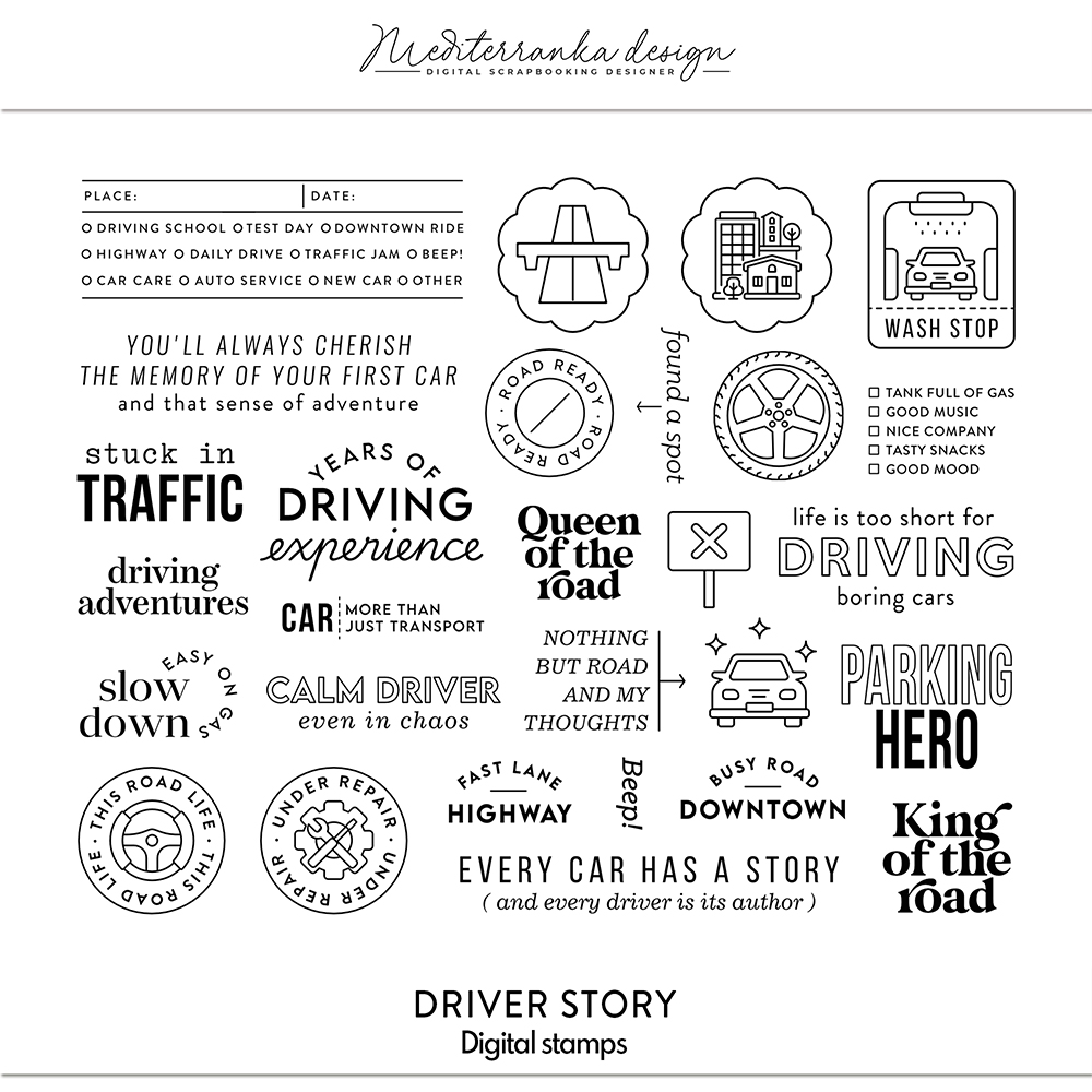 digital scrapbooking stamps driver story