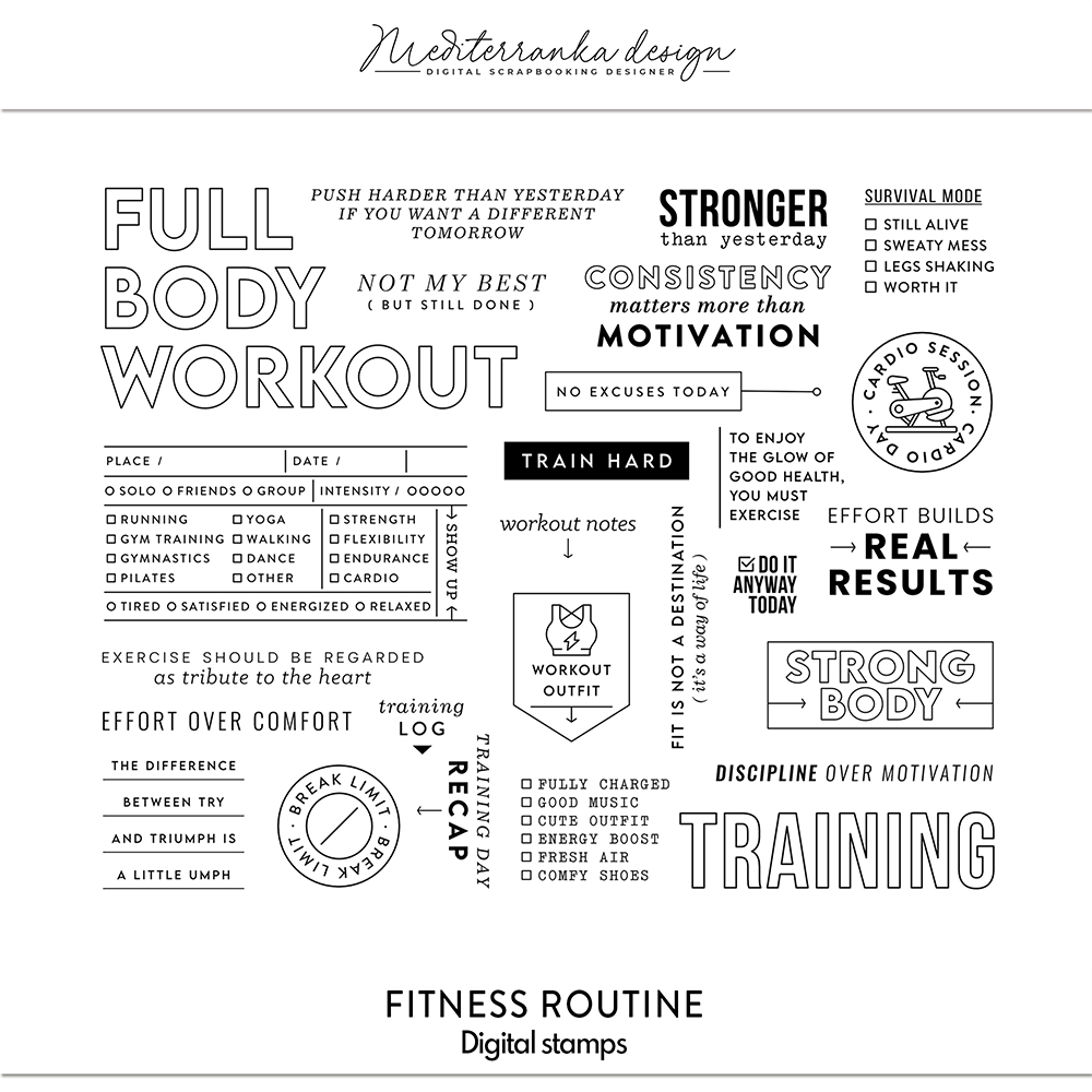 fitness routine digital stamps