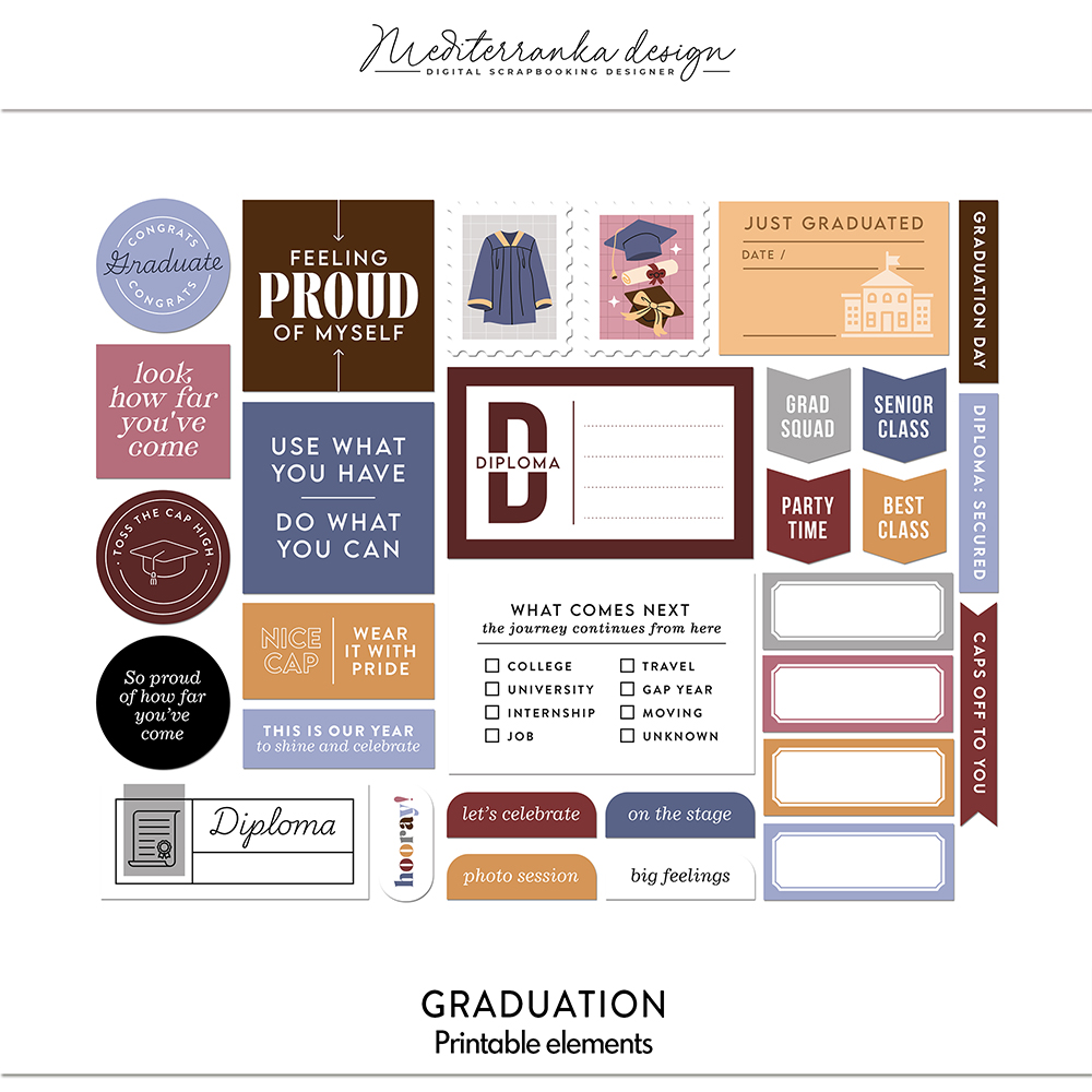 graduation digital scrapbooking printable elements