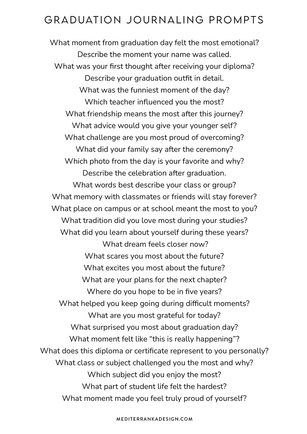 journaling prompts graduation list