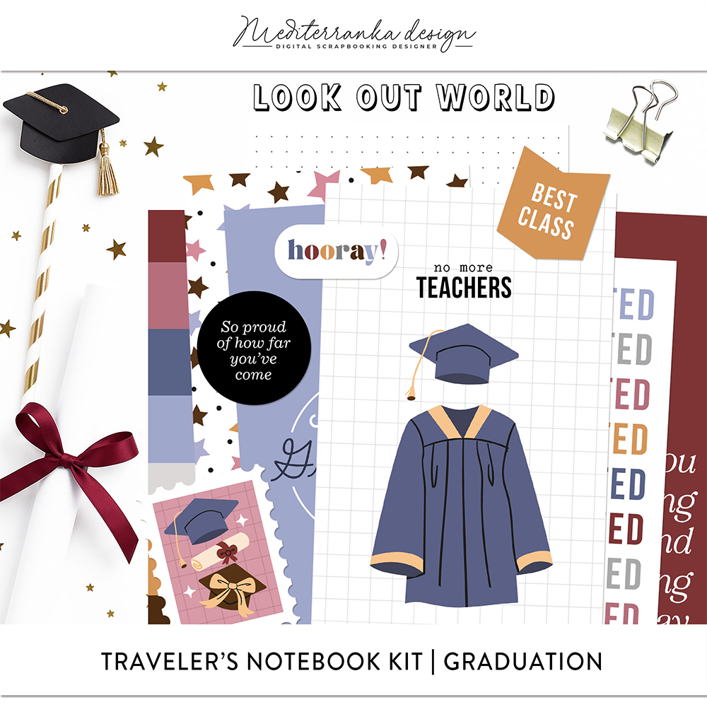 graduation digital scrapbooking traveler's notebook inserts kit