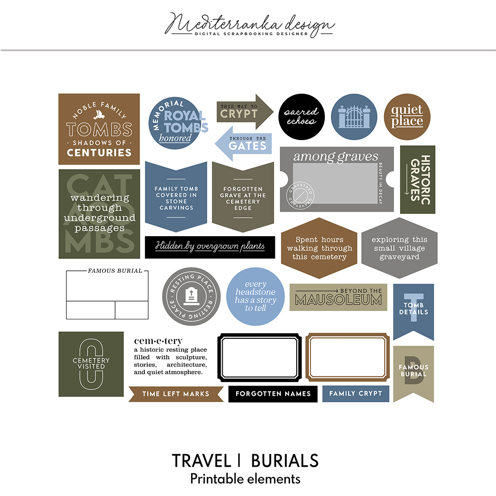 Travel burials printable elements for scrapbooking and journaling
