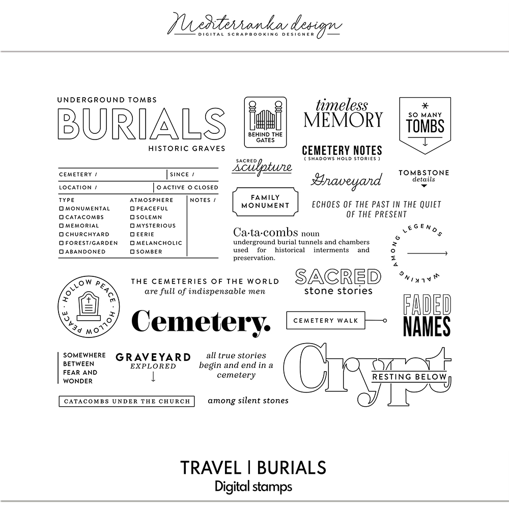 Travel burials digital stamps for scrapbooking and journaling